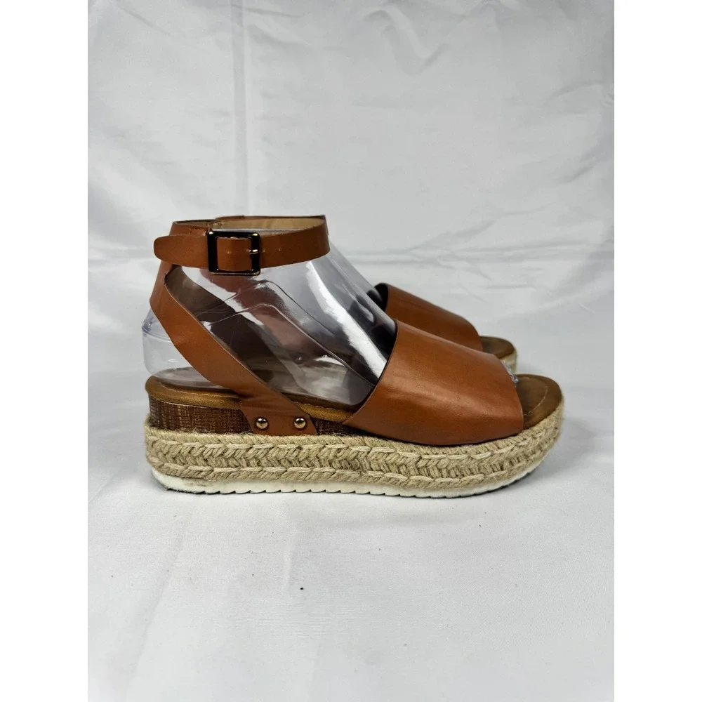 Jessica Carlyle Thea-07L Womens US 8 Espadrille Sandals Brown Leather Open Toe